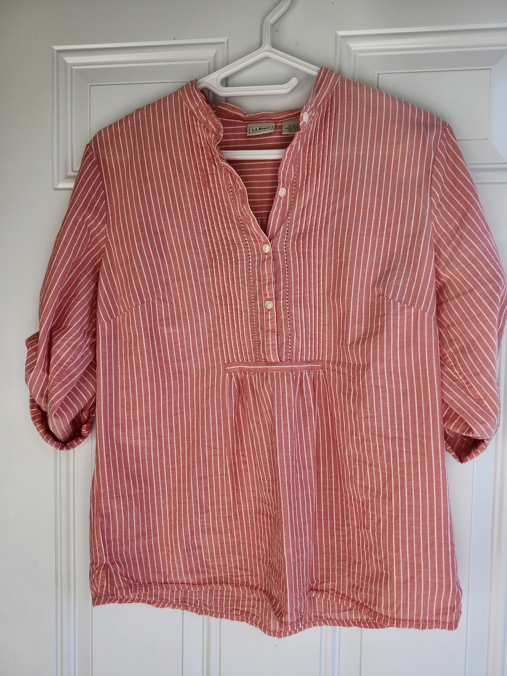 L.L. Bean Coral Pink and White Striped Cotton Tunic Women's S